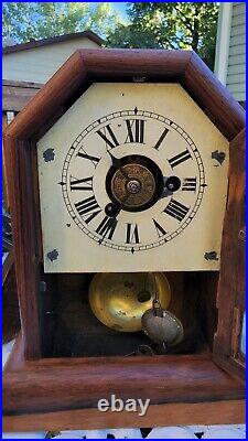 Circa 1880 Seth Thomas Eclipse Mantel Clock 8 Day W Chime Shelf & Key N-Working