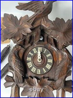 German Leaf & Loon Cuckoo Clock By Seth Thomas 8 Day Black Forest Vintage 1950's German Leaf & Loon Cuckoo Clock By Seth Thomas 8 Day Black Forest Vintage 1950's