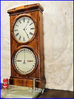 Large 1857 Antique USA Seth Thomas Calendar, Day, Month Clock, W 1 Weights Driven