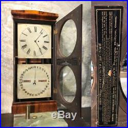 Large 1857 Antique USA Seth Thomas Calendar, Day, Month Clock, W 1 Weights Driven