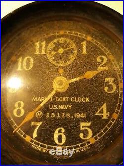 Mark 1 Boat Clock Deck US Navy Seth Thomas 1941 Mounted 15128 4 1/4 Small
