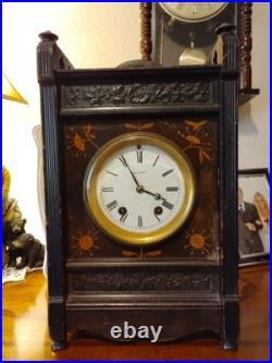 Marquetry Inlaid and Ebonized Seth Thomas Mantle Clock \\