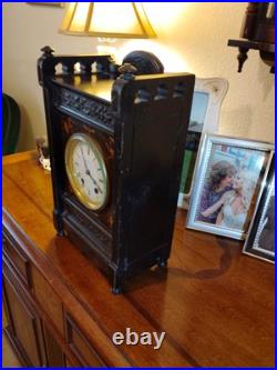 Marquetry Inlaid and Ebonized Seth Thomas Mantle Clock \\