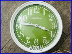 Mid Century Modern Vintage Seth Thomas Green Face Metal Kitchen Clock MCM