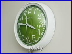 Mid Century Modern Vintage Seth Thomas Green Face Metal Kitchen Clock MCM