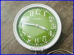 Mid Century Modern Vintage Seth Thomas Green Face Metal Kitchen Clock MCM