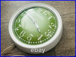 Mid Century Modern Vintage Seth Thomas Green Face Metal Kitchen Clock MCM