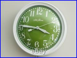 Mid Century Modern Vintage Seth Thomas Green Face Metal Kitchen Clock MCM