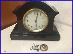 Nice Elegant Antique Seth Thomas Mantle Clock Faux Wood Grain Veneer 89AL