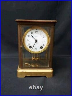 Old SETH THOMAS BRASS EMPIRE CRYSTAL REGULATOR 48S CLOCK KEY BEVELED GLASS Works