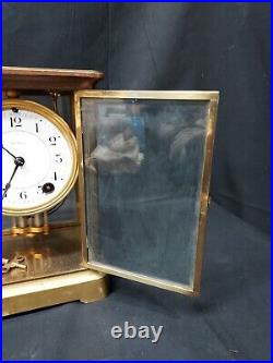 Old SETH THOMAS BRASS EMPIRE CRYSTAL REGULATOR 48S CLOCK KEY BEVELED GLASS Works