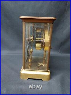 Old SETH THOMAS BRASS EMPIRE CRYSTAL REGULATOR 48S CLOCK KEY BEVELED GLASS Works