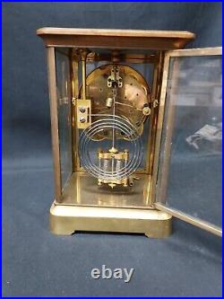 Old SETH THOMAS BRASS EMPIRE CRYSTAL REGULATOR 48S CLOCK KEY BEVELED GLASS Works