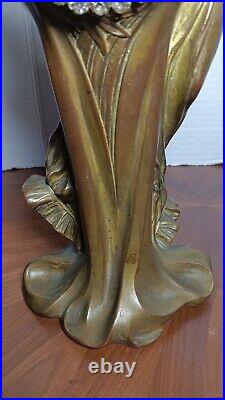 Original Antique Art Nouveau Bronze Figure With Junghans Clock (Read)