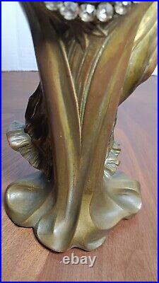 Original Antique Art Nouveau Bronze Figure With Junghans Clock (Read)