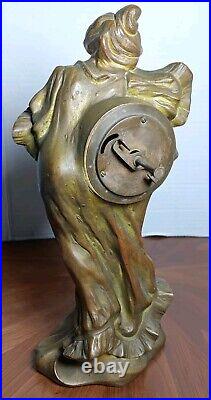 Original Antique Art Nouveau Bronze Figure With Junghans Clock (Read)