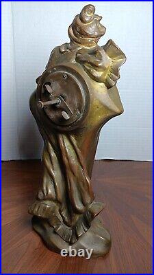 Original Antique Art Nouveau Bronze Figure With Junghans Clock (Read)