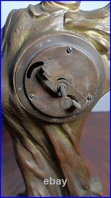 Original Antique Art Nouveau Bronze Figure With Junghans Clock (Read)