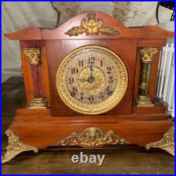 Parts Antique Seth Thomas Wood Mantle Clock 2 Pillar One Is Missing