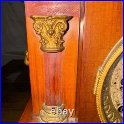 Parts Antique Seth Thomas Wood Mantle Clock 2 Pillar One Is Missing