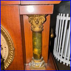 Parts Antique Seth Thomas Wood Mantle Clock 2 Pillar One Is Missing