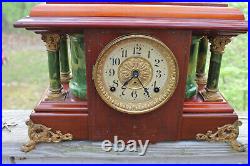 Rare Antique Seth Thomas Adamantine Clock with Green Columns -Gong and Bell Chime