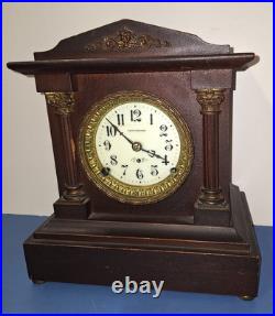 Rare Antique Seth Thomas Berkley Mahogany Mantel Clock Porcelain Face Working