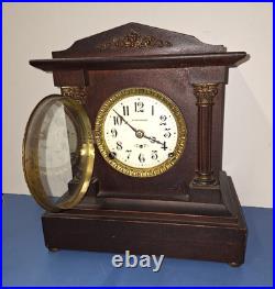 Rare Antique Seth Thomas Berkley Mahogany Mantel Clock Porcelain Face Working