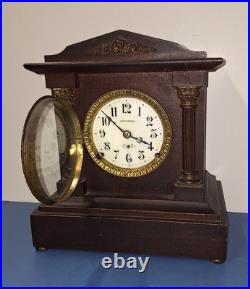 Rare Antique Seth Thomas Berkley Mahogany Mantel Clock Porcelain Face Working