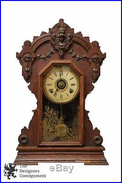 Rare Antique Seth Thomas Co 23 Mantel Clock 8 Day Chimes Figural Brass Accents