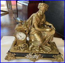 Rare HUGE Antique Seth Thomas & Sons Cast Metal Figural Mantel Clock