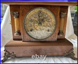 Rare Vintage Seth Thomas Adamantine Mantle Clock With Ornate Brass Has Key