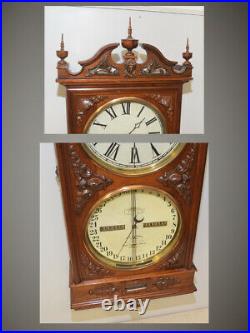 Restored Ithaca Regulator Number 1 -1885 Antique Clock In Walnut & Burl