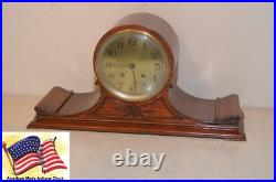Restored & Rare Waltham Tambour 2-1920 Antique Time & Strike Clock In Mahogany Restored & Rare Waltham Tambour 2-1920 Antique Time & Strike Clock In Mahogany