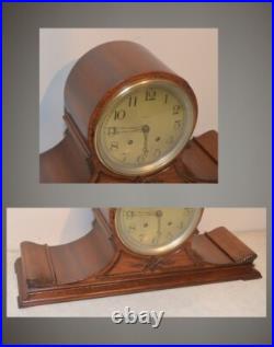 Restored & Rare Waltham Tambour 2-1920 Antique Time & Strike Clock In Mahogany Restored & Rare Waltham Tambour 2-1920 Antique Time & Strike Clock In Mahogany