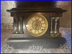 SETH THOMAS 1880 ANTIQUE MANTLE CLOCK, High Detail Cosmetic, 4 Pillar, Gold Lions