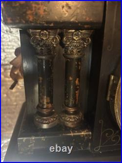 SETH THOMAS 1880 ANTIQUE MANTLE CLOCK, High Detail Cosmetic, 4 Pillar, Gold Lions