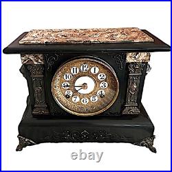 SETH THOMAS Antique 1880 Faux Marble Mantel Clock 13.5x 10.5x 6 Time & Strike