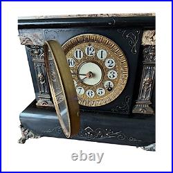 SETH THOMAS Antique 1880 Faux Marble Mantel Clock 13.5x 10.5x 6 Time & Strike