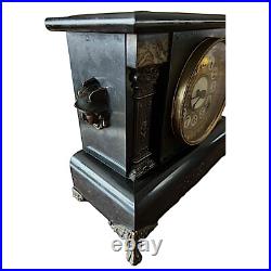SETH THOMAS Antique 1880 Faux Marble Mantel Clock 13.5x 10.5x 6 Time & Strike