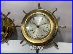 SETH THOMAS Brass Helmsman Ships Wheel Clock & Barometer 1008 1508 E537-001 -011 SETH THOMAS Brass Helmsman Ships Wheel Clock & Barometer 1008 1508 E537-001 -011