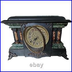 SETH THOMAS Faux Marble Mantel Clock 16.5x 11x 6.5 Time & Strike