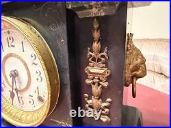 SETH THOMAS Mantle Clock Lions Head Pulls, Model No. 102, With New Key