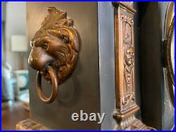 SETH THOMAS ORNATE MANTLE CLOCK 1880's ADAMANTINE LION'S HEADS