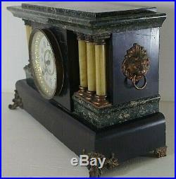 SETH THOMAS ORNATE MANTLE CLOCK 1880's LION'S HEADS WithKEY ANTIQUE