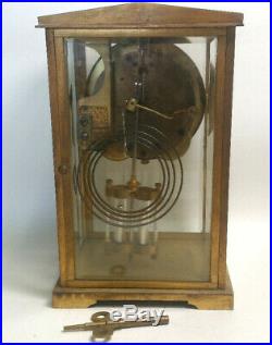SETH THOMAS Old CRYSTAL REGULATOR Brass Glass MANTEL CLOCK withKey