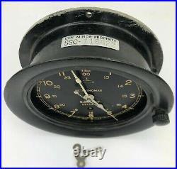 Seth Thomas 1942 US Navy Military 24 Hour Deck Boat Clock PARTS NO GLASS WithKEY