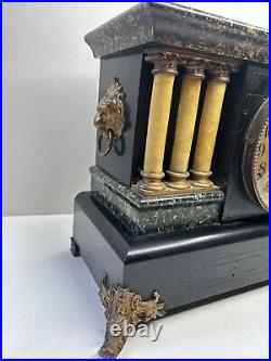 Seth Thomas Adamantine 6 Columns Antique Mantel Clock, Beautiful Look Lion Heads