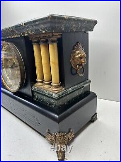 Seth Thomas Adamantine 6 Columns Antique Mantel Clock, Beautiful Look Lion Heads