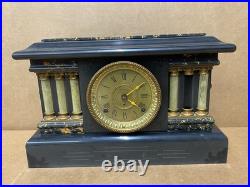 Seth Thomas Adamantine Black Mantel Lion Head Desk Shelf Clock